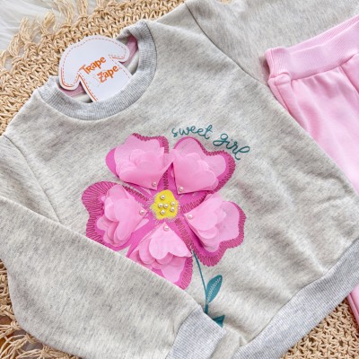 Conj. Casaco Sweet Girl e Calça de Moletom - Mescla